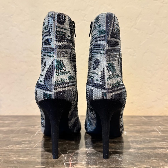 INC All About The Benjamins Money Rhinestone Bling Stiletto Booties - Picture 8 of 11